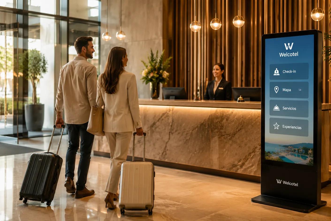 Tótem impreso de bienvenida en recepción